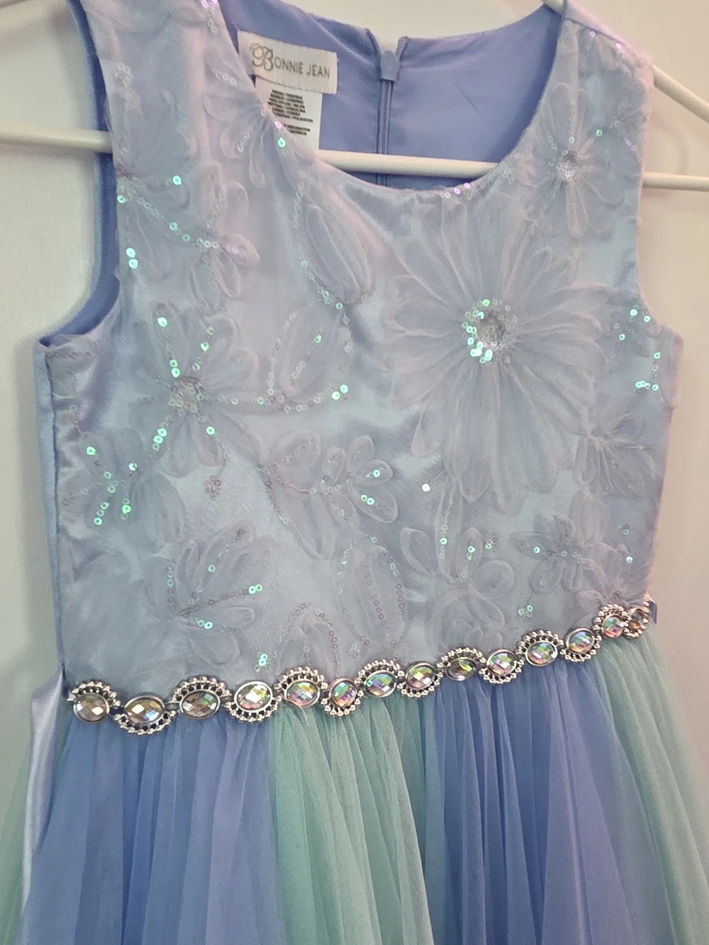 Girls Iridescent Sequin Floral Tulle Dress